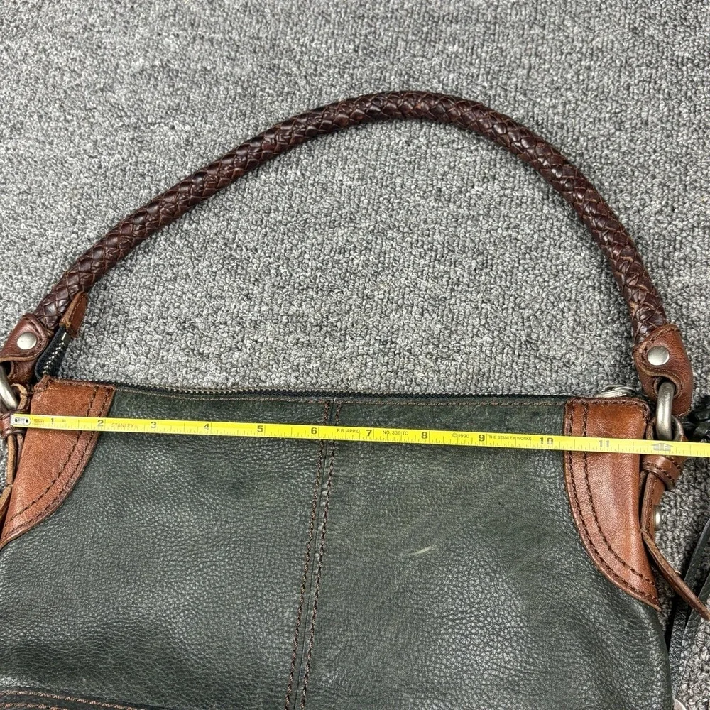 Fossil Black Brown Leather Hobo Shoulder Bag Braided Strap Key Charm